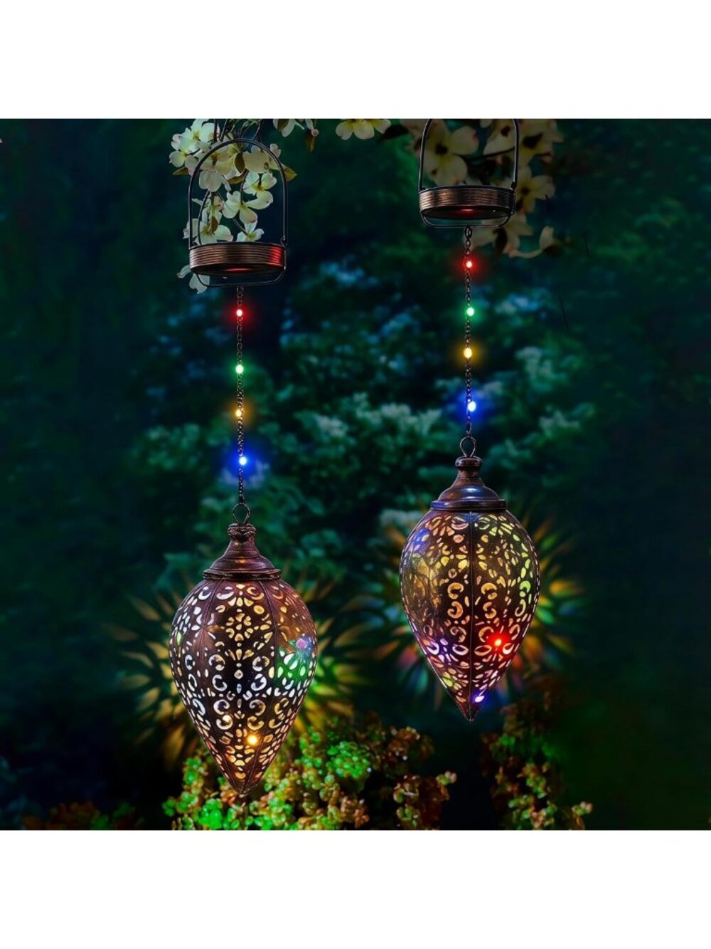 2 Pack Waterproof Solar Lanterns - Color Changing LED Garden Lights for Outdoor